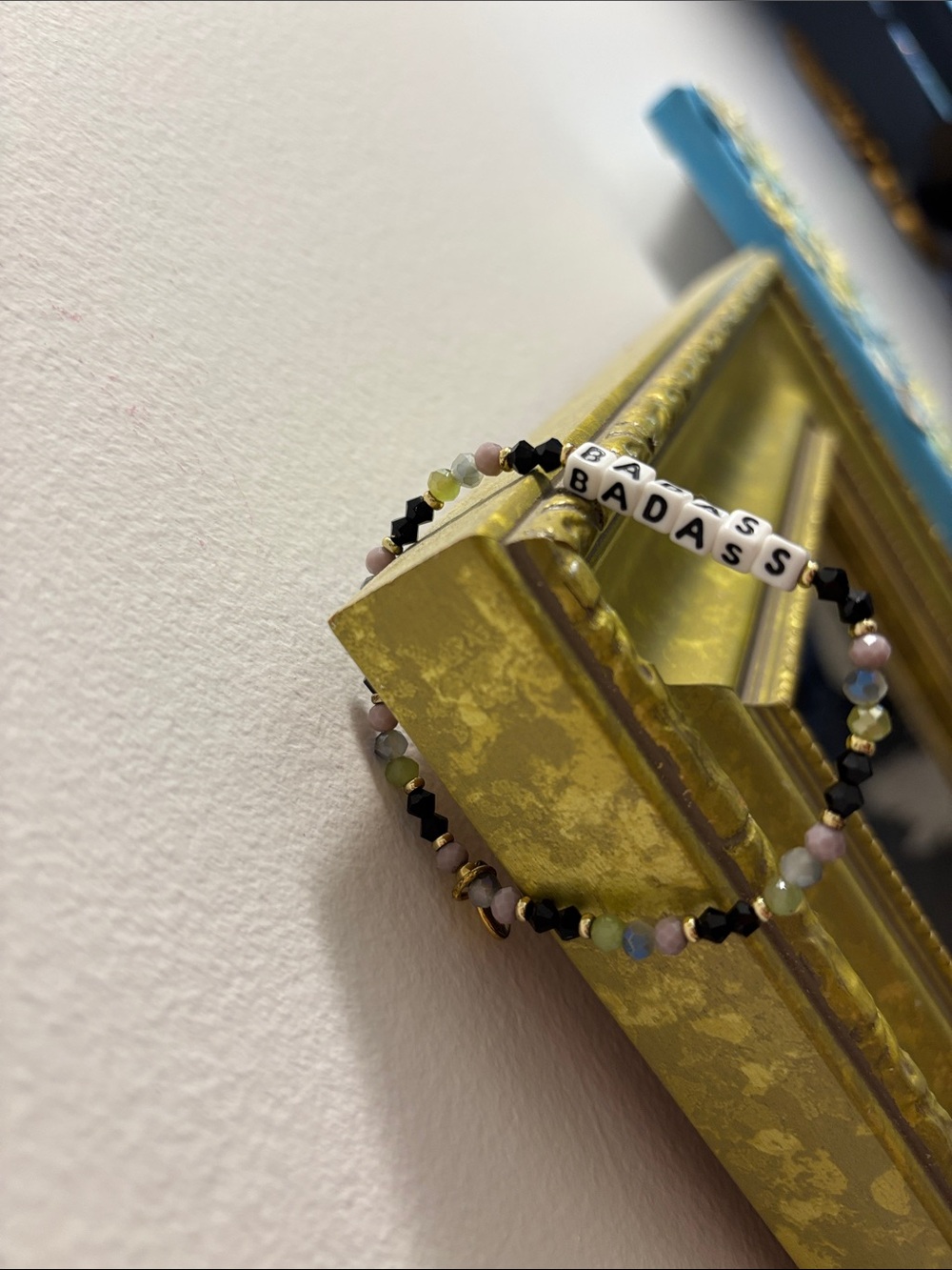 Beaded 'BADASS' Stretch Bracelet in Black and Pastel